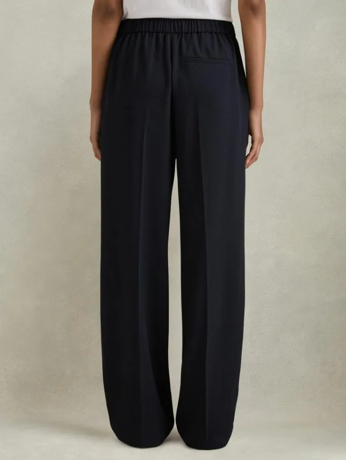 REISS Pants Women HalfElasticated Wide Leg Trousers Navy
