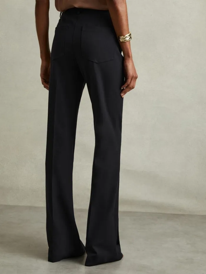 REISS Pants Women High Rise Flared Trousers Navy
