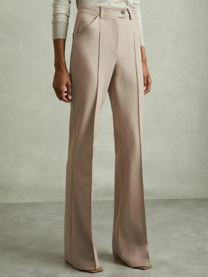 REISS Pants Women High Rise Flared Trousers Neutral