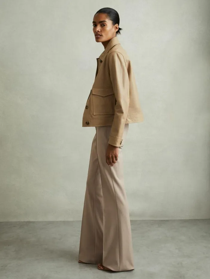 REISS Pants Women High Rise Flared Trousers Neutral