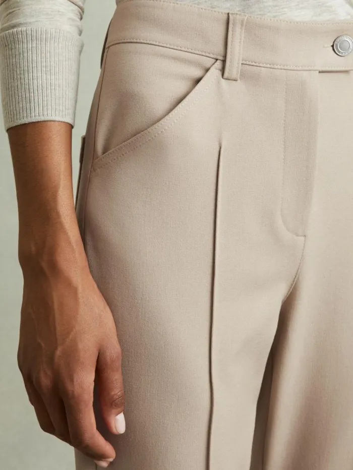 REISS Pants Women High Rise Flared Trousers Neutral
