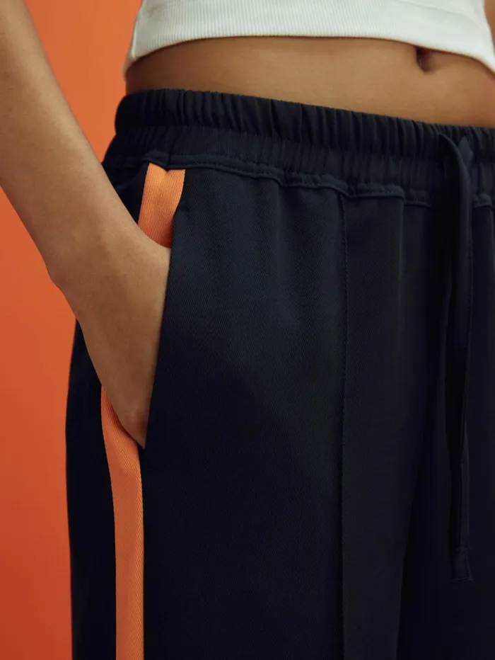 REISS Pants Women McLaren F1 Side Stripe Drawstring Trousers Navypapaya