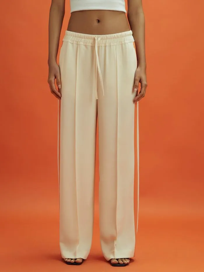 REISS Pants Women McLaren F1 Side Stripe Drawstring Trousers Off Whitepapaya