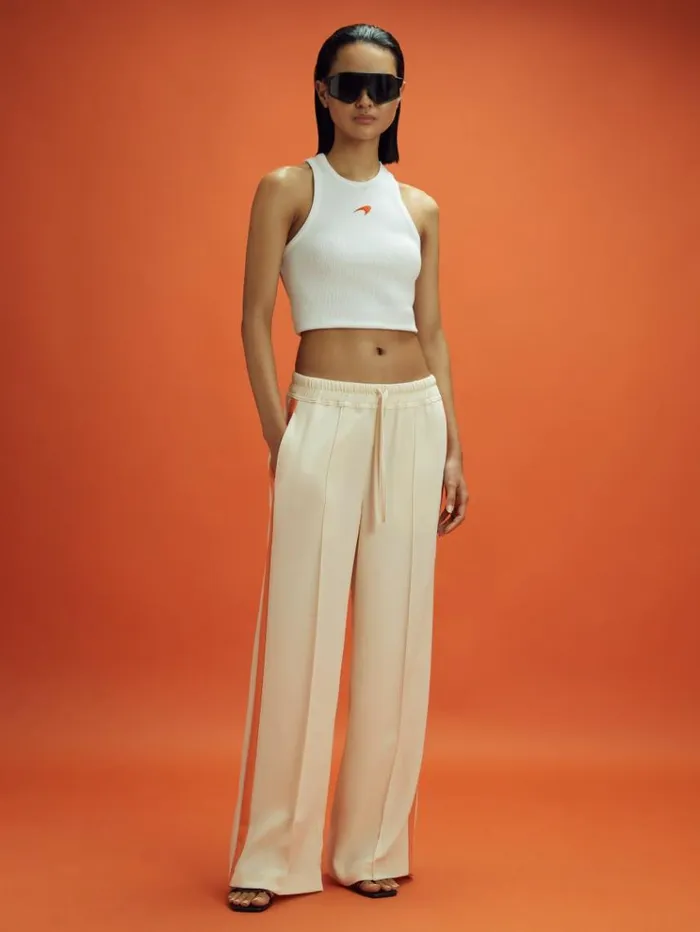 REISS Pants Women McLaren F1 Side Stripe Drawstring Trousers Off Whitepapaya