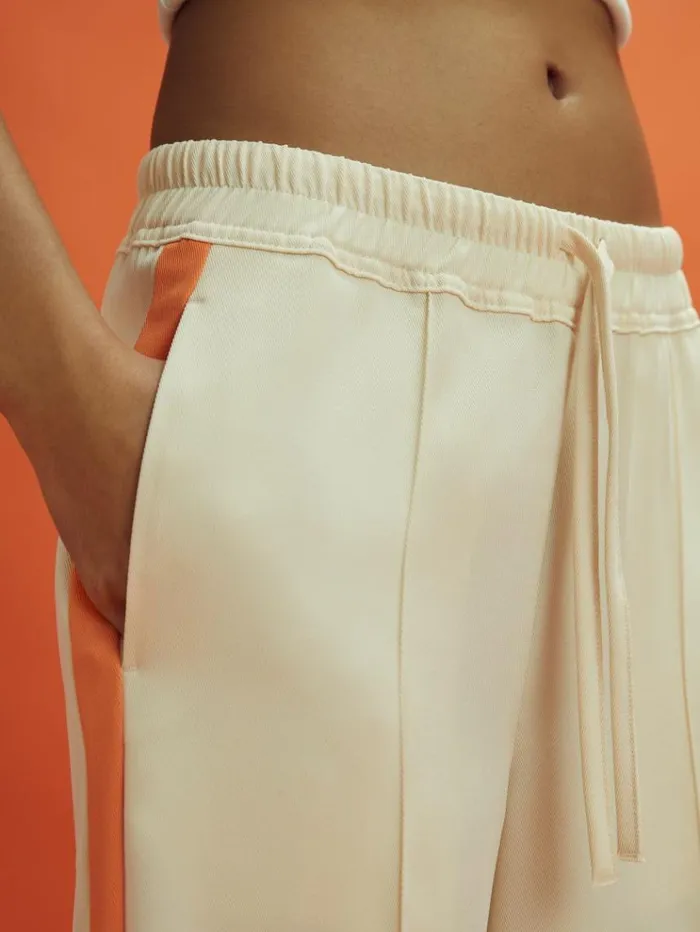 REISS Pants Women McLaren F1 Side Stripe Drawstring Trousers Off Whitepapaya