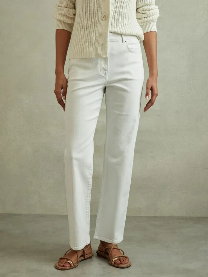 REISS Pants Women Mid Rise Straight Leg Jeans White