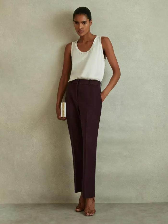 REISS Pants Women Slim Fit Suit Trousers Berry