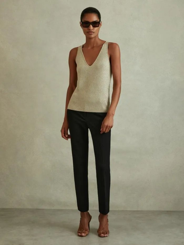 REISS Pants Women Slim Fit Tailored Trousers Black