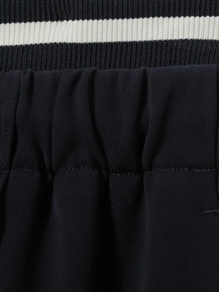 REISS Pants Women Waistband Detail Wide Leg Trousers Navy
