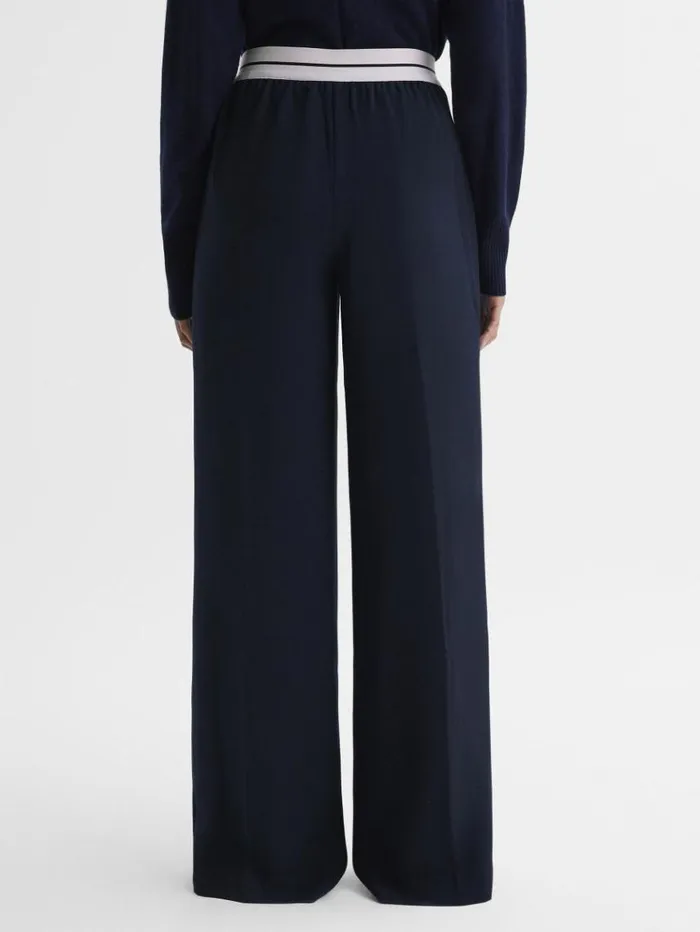 REISS Pants Women Wide Leg Elasticated Trousers Navy