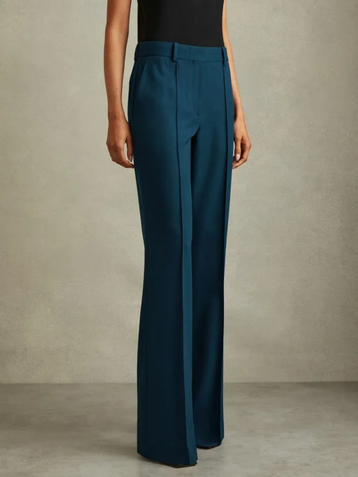 REISS Pants Women Wide Leg Wool Blend Suit Trousers Teal