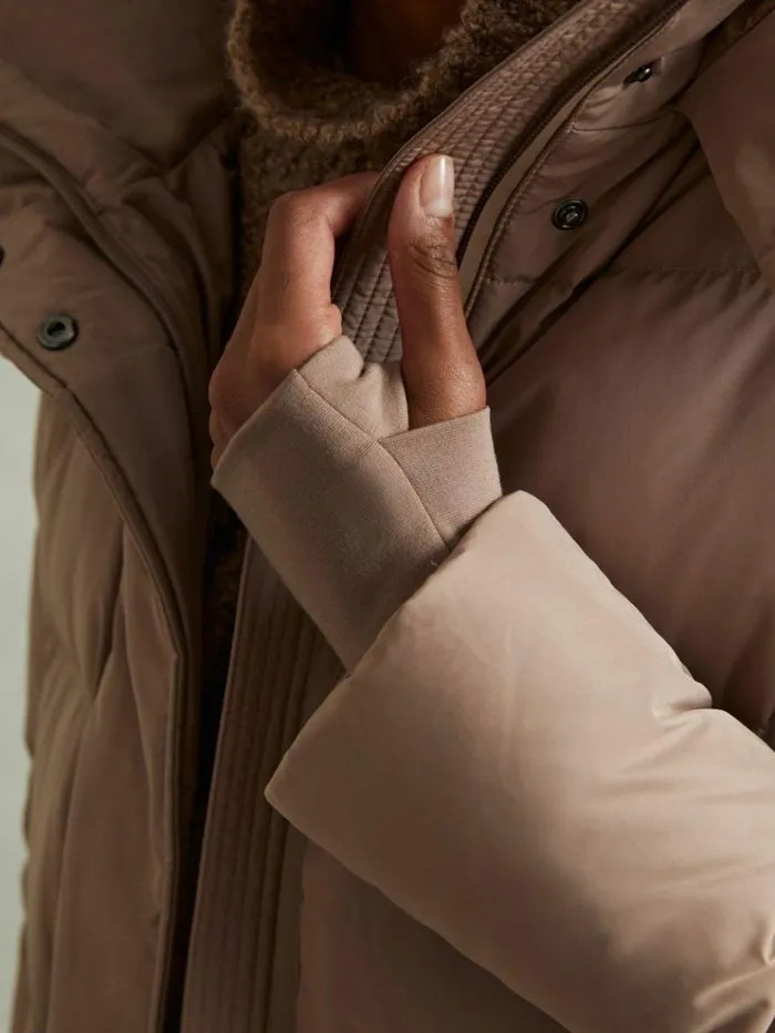 REISS Petite Women Longline Hooded Puffer Coat Mink Neutral