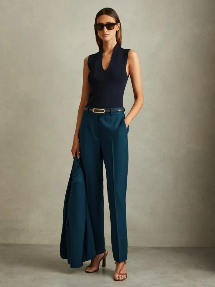 REISS Petite Women Slim Fit Wool Blend Suit Trousers Teal