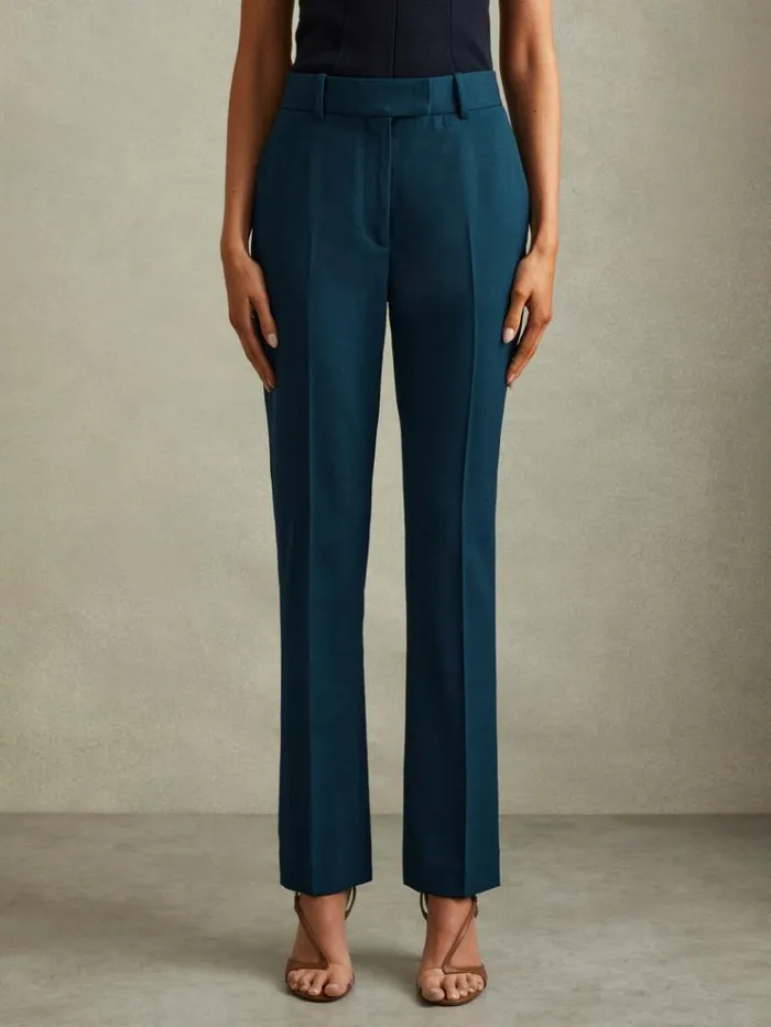 REISS Petite Women Slim Fit Wool Blend Suit Trousers Teal
