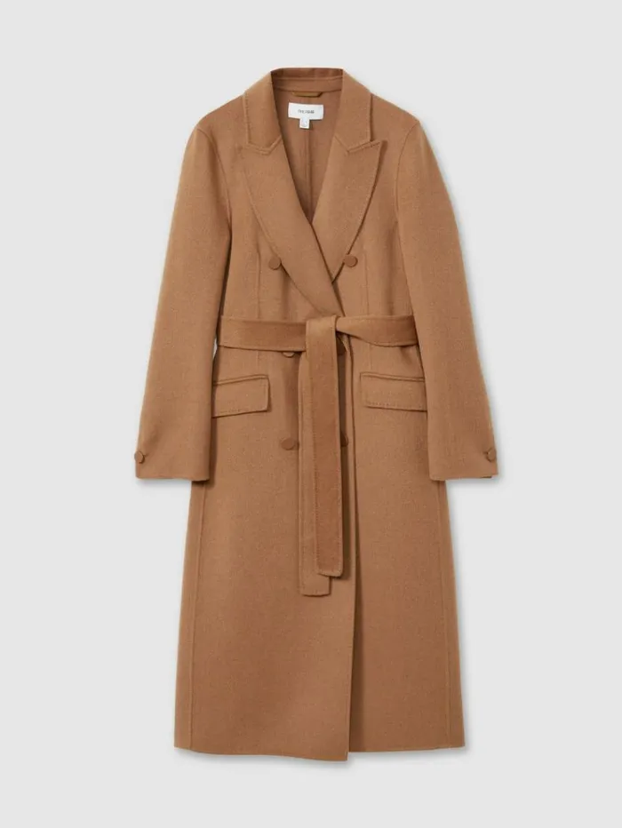 REISS Petite Women Wool Blend Double Breasted Blindseam Coat Toffee