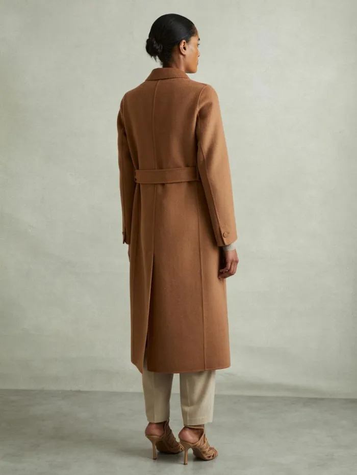 REISS Petite Women Wool Blend Double Breasted Blindseam Coat Toffee