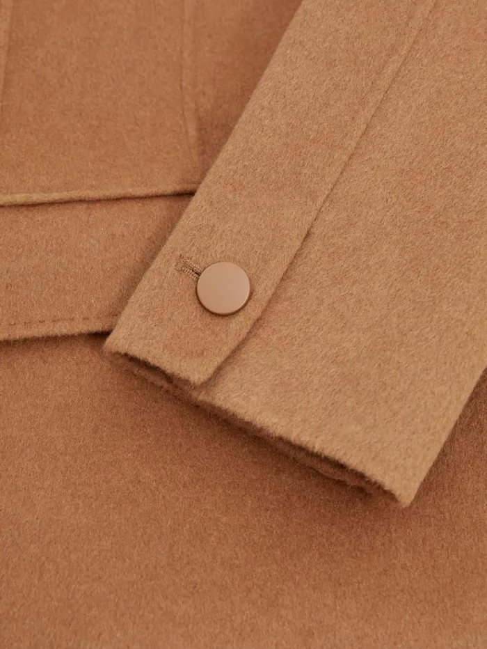 REISS Petite Women Wool Blend Double Breasted Blindseam Coat Toffee