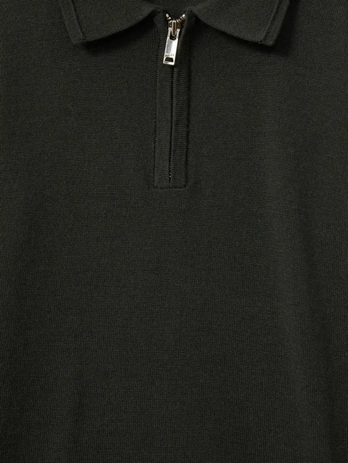 REISS Polo Shirts Children Merino Wool Zip Neck Polo Shirt Green