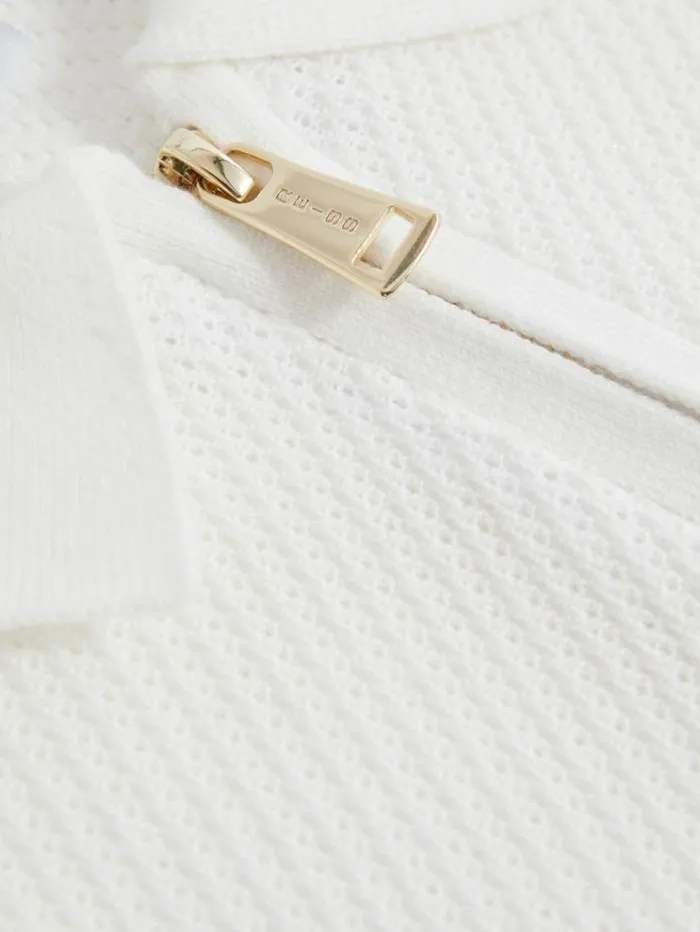 REISS Polo Shirts Children Textured Half Zip Neck Polo Shirt White