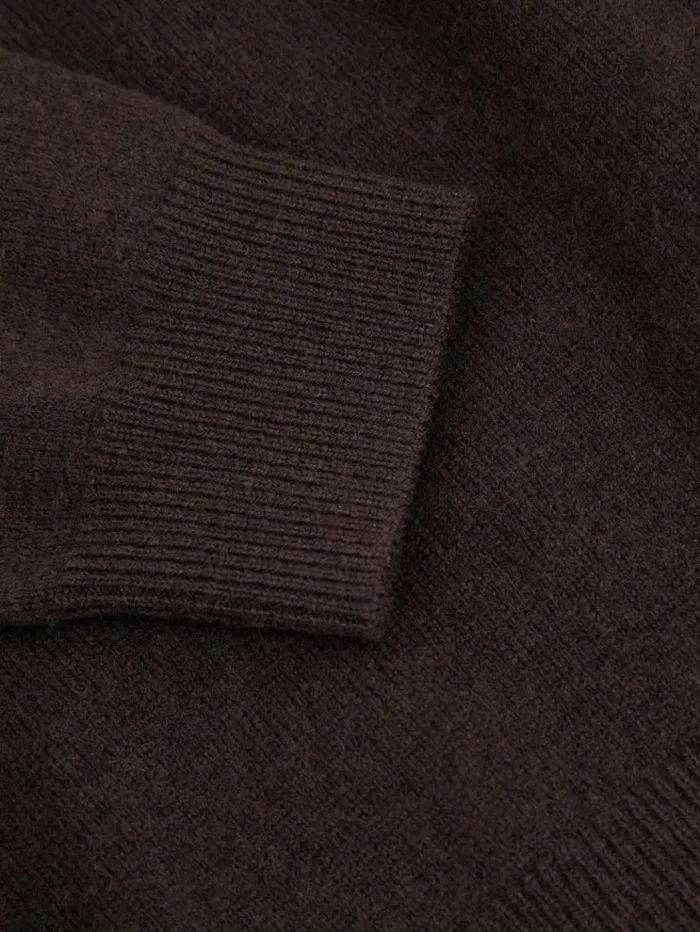 REISS Polo Shirts Children WoolCashmere Open Collar Polo Shirt Chocolate Brown