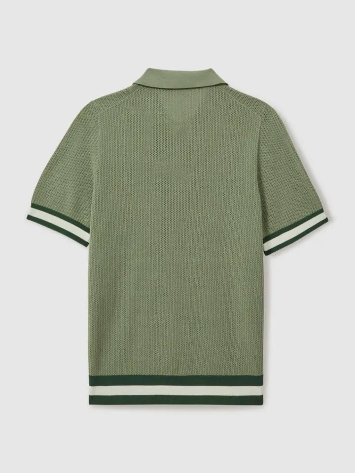 REISS Polo Shirts Men Ch Knitted HalfButton Polo Shirt Sage Green