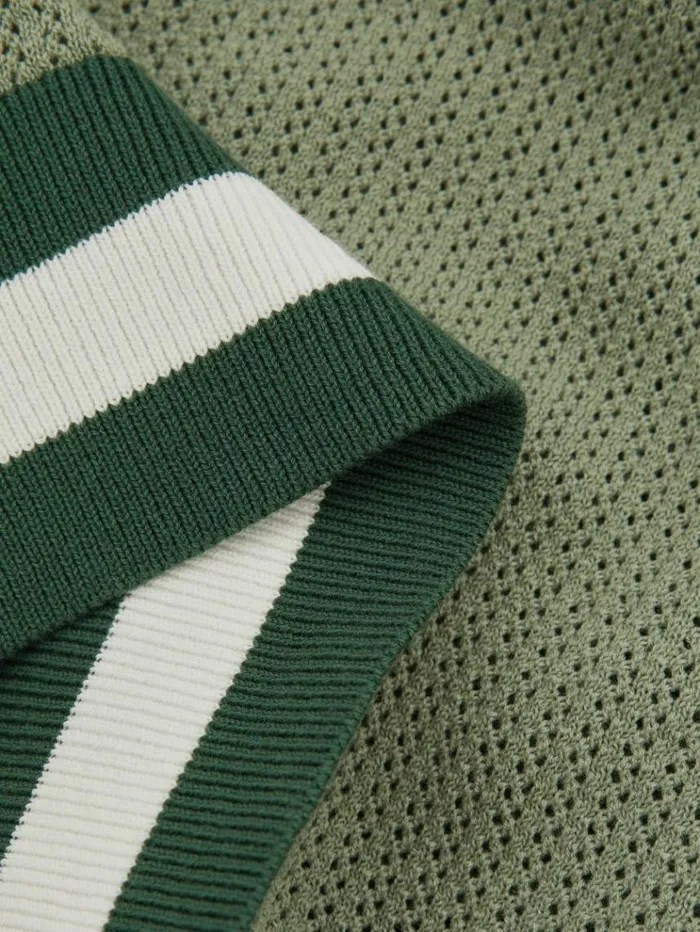 REISS Polo Shirts Men Ch Knitted HalfButton Polo Shirt Sage Green