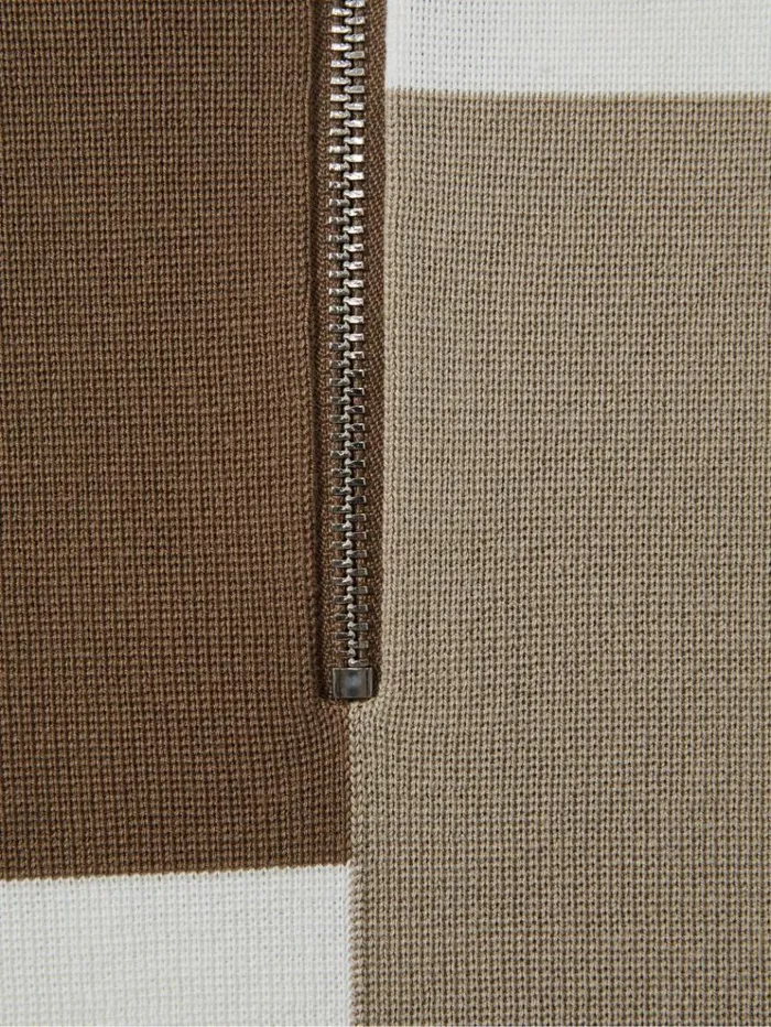REISS Polo Shirts Men Colourblock HalfZip Polo Shirt Camel Multi