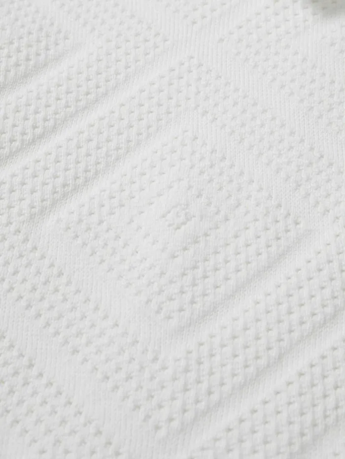 REISS Polo Shirts Men Cotton Textured PressStud Polo Shirt Optic White