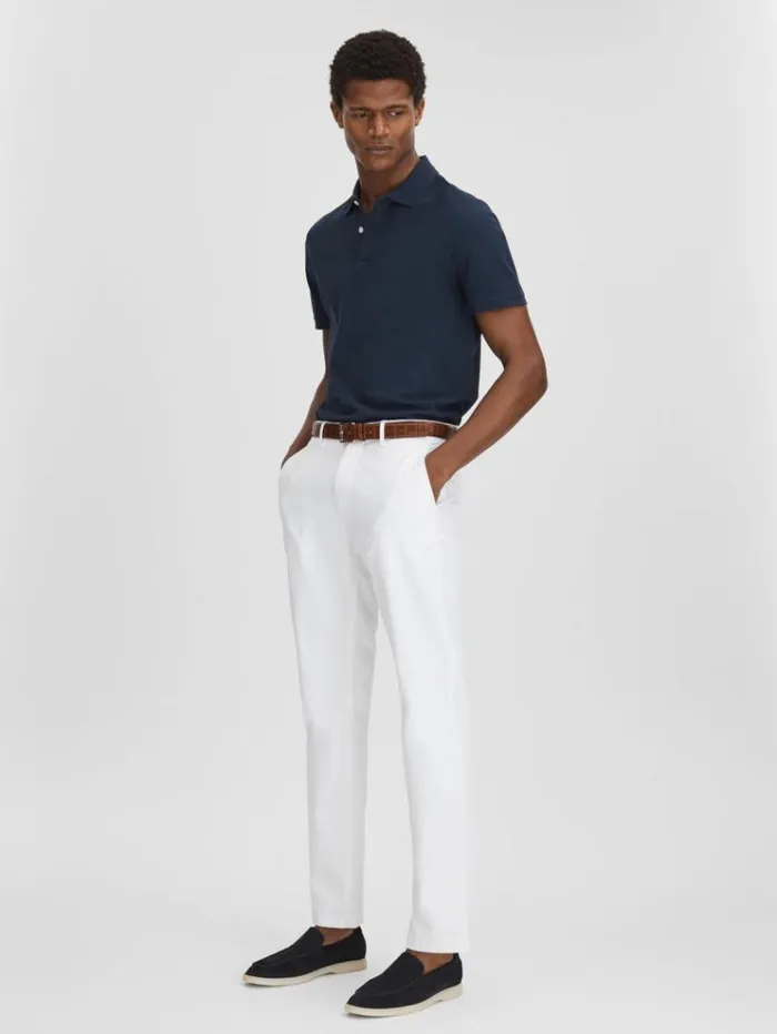 REISS Polo Shirts Men Garment Dyed Cotton Polo Shirt Airforce Blue