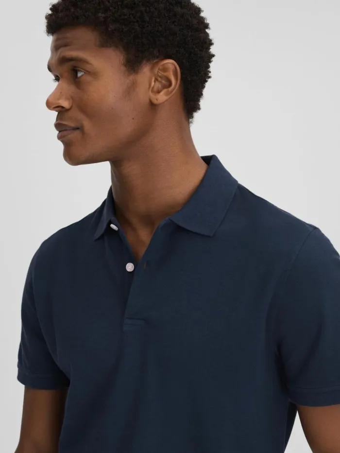 REISS Polo Shirts Men Garment Dyed Cotton Polo Shirt Airforce Blue