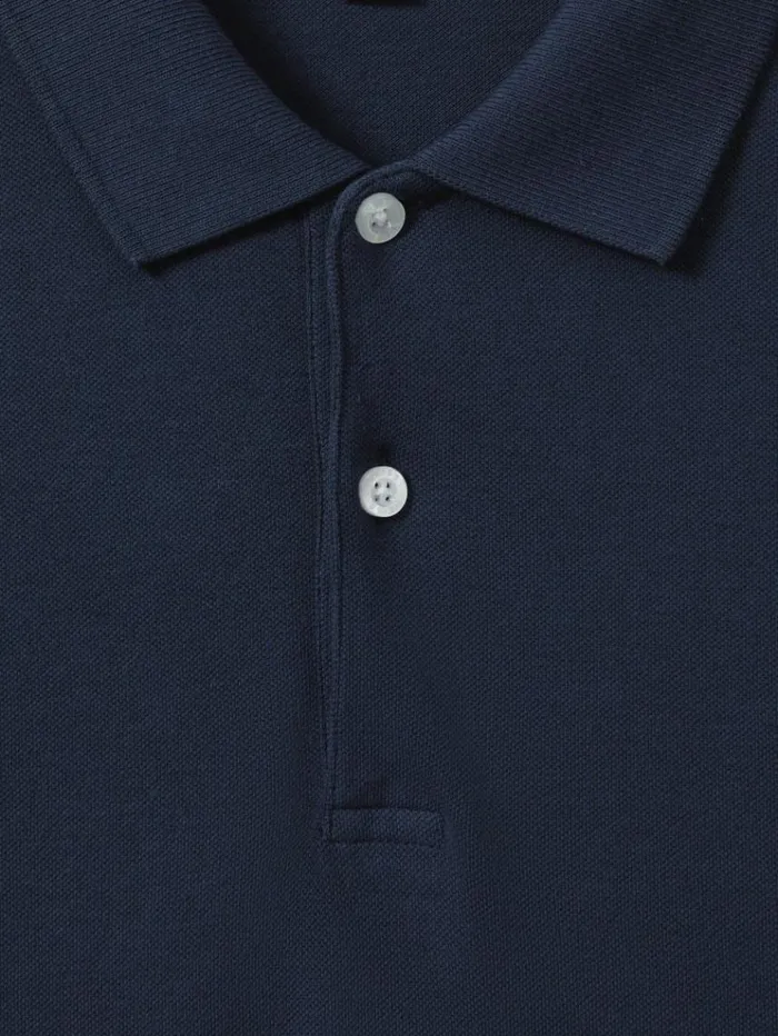 REISS Polo Shirts Men Garment Dyed Cotton Polo Shirt Airforce Blue