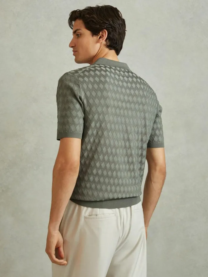 REISS Polo Shirts Men HalfZip Knitted Polo Shirt Sage