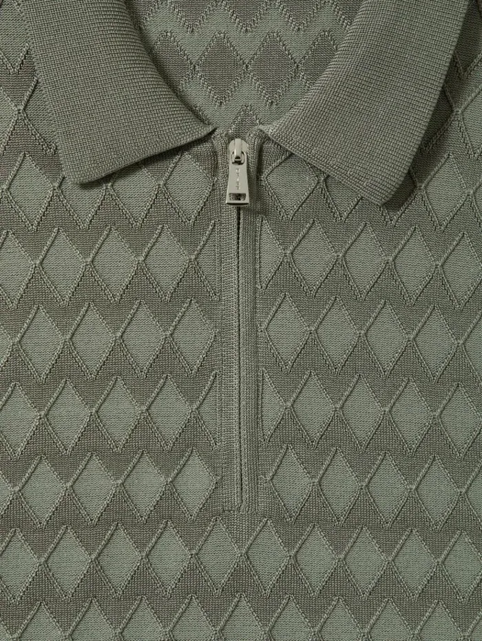 REISS Polo Shirts Men HalfZip Knitted Polo Shirt Sage