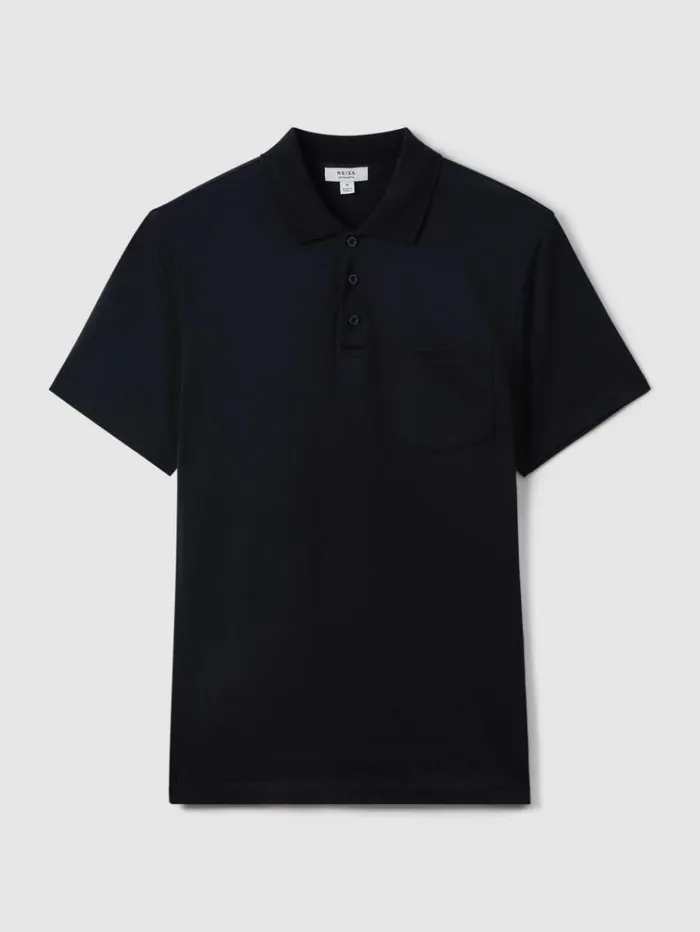 REISS Polo Shirts Men Mercerised Cotton Polo Shirt Navy