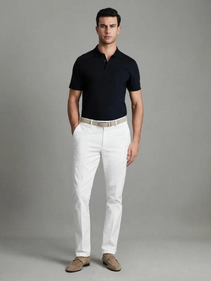 REISS Polo Shirts Men Mercerised Cotton Polo Shirt Navy