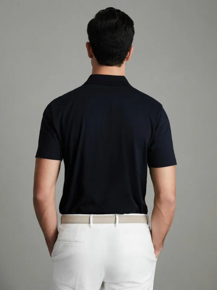 REISS Polo Shirts Men Mercerised Cotton Polo Shirt Navy
