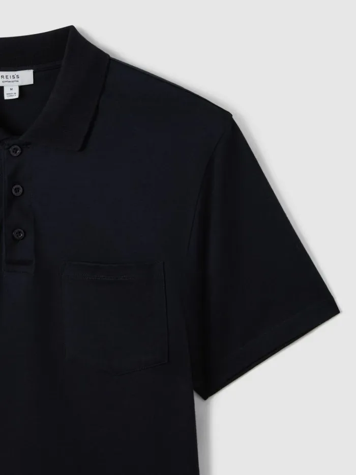 REISS Polo Shirts Men Mercerised Cotton Polo Shirt Navy