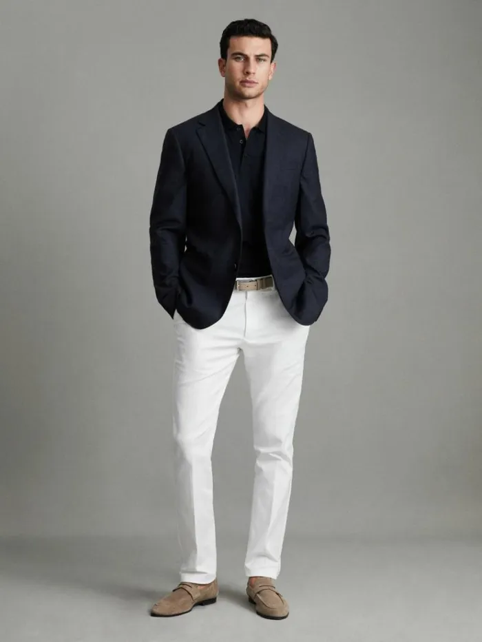 REISS Polo Shirts Men Mercerised Cotton Polo Shirt Navy