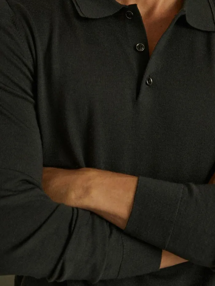 REISS Polo Shirts Men Merino Wool Polo Shirt Dark Military Green