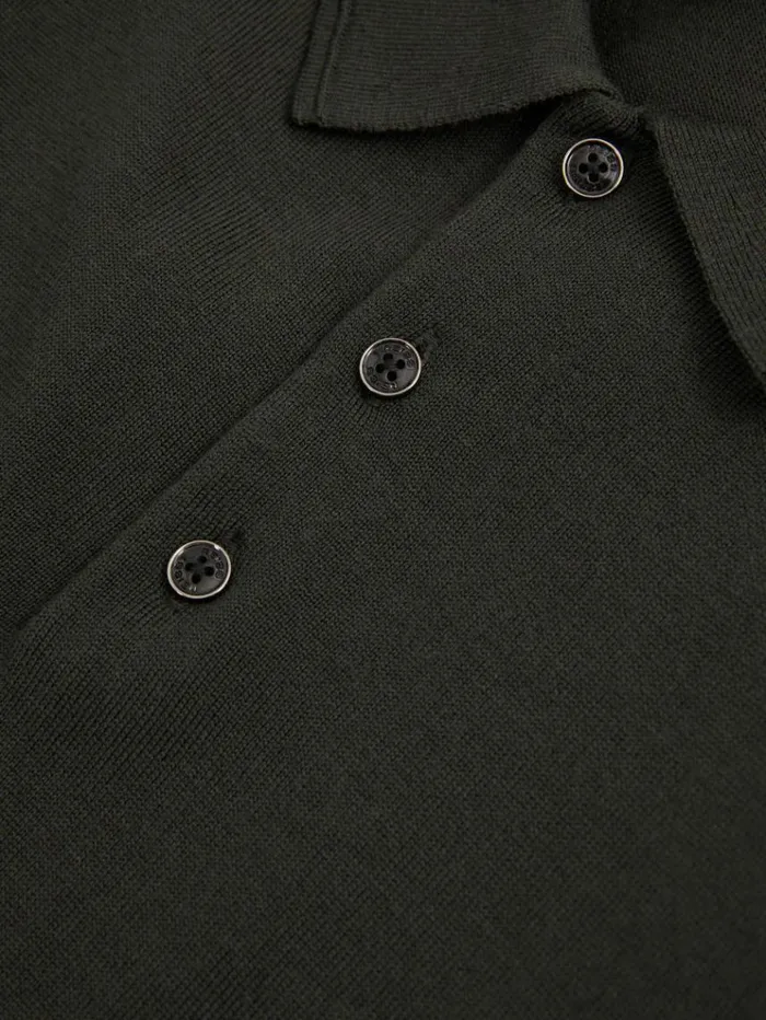 REISS Polo Shirts Men Merino Wool Polo Shirt Dark Military Green