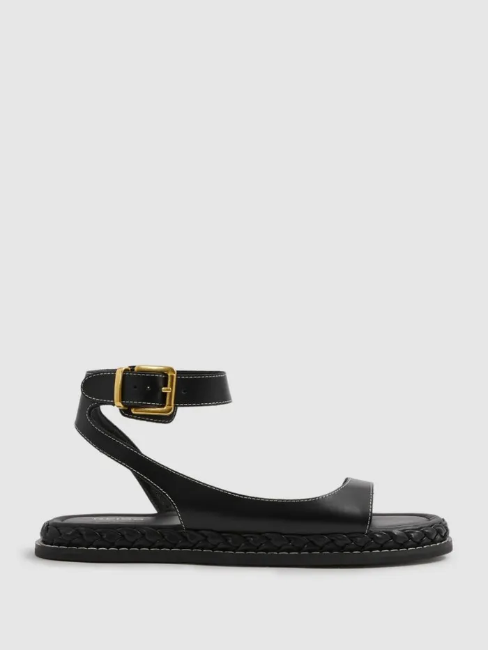 REISS Sandals Women Leather Plait Detail Sandals Black