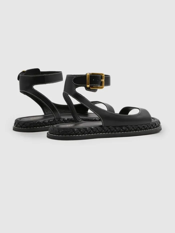 REISS Sandals Women Leather Plait Detail Sandals Black