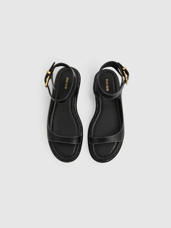 REISS Sandals Women Leather Plait Detail Sandals Black