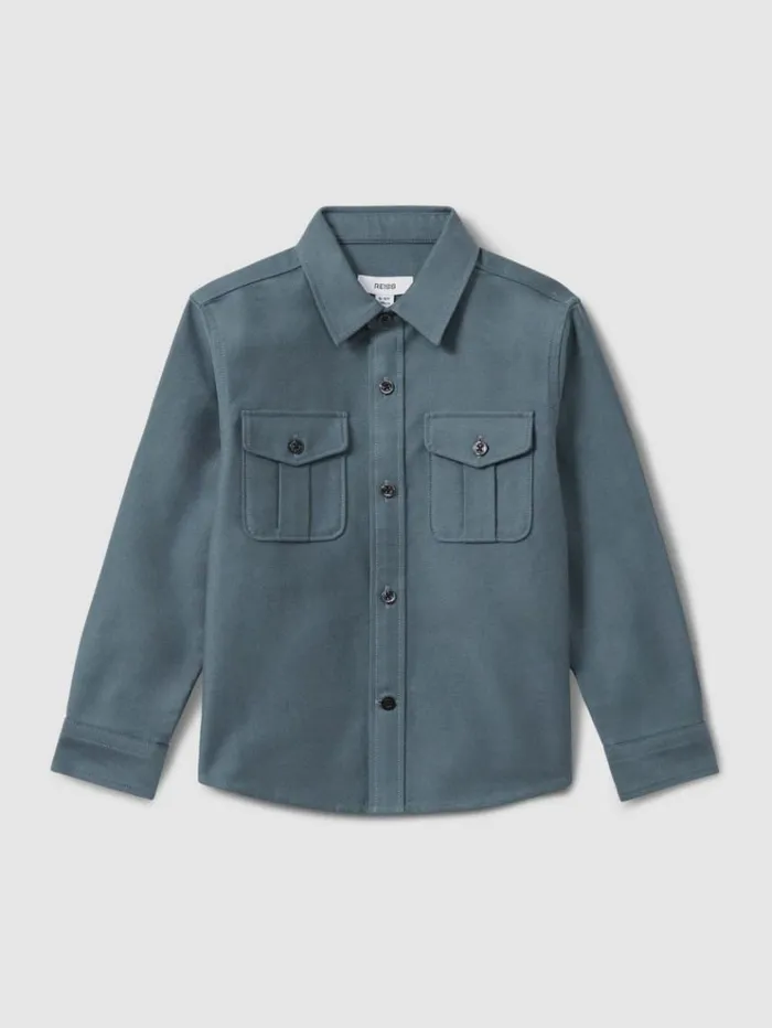 REISS Shirts Children Brushed 100 Cotton Shirt Blue