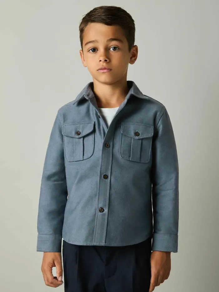 REISS Shirts Children Brushed 100 Cotton Shirt Blue