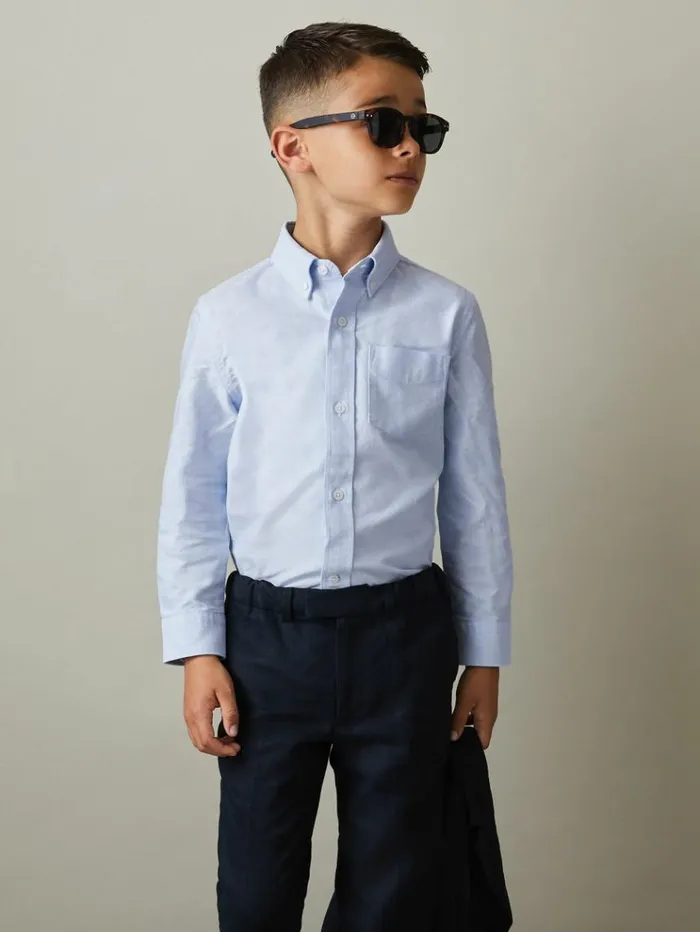 REISS Shirts Children Button Down Oxford Shirt Soft Blue