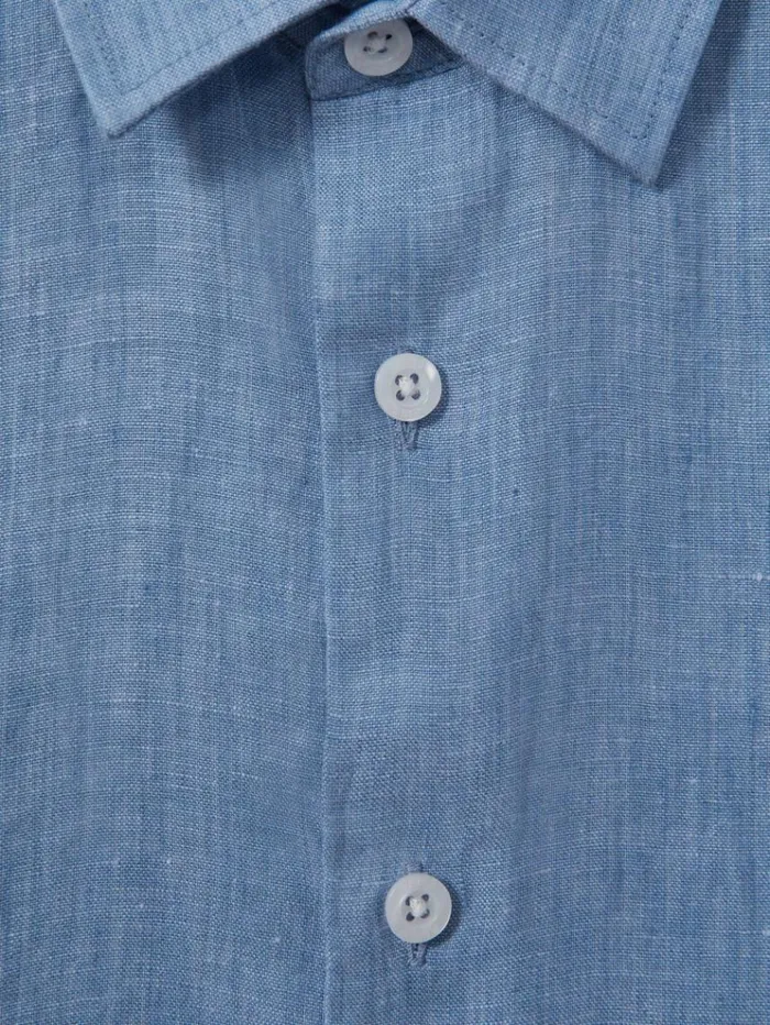 REISS Shirts Children Linen Cutaway Collar Shirt Sky Blue