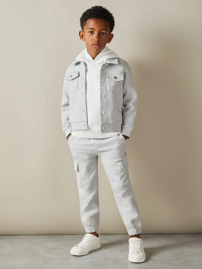 REISS Shirts Children Textured Cotton Blend Jacket Grey Melange