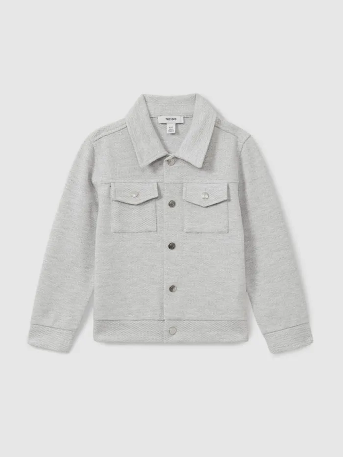 REISS Shirts Children Textured Cotton Blend Jacket Grey Melange