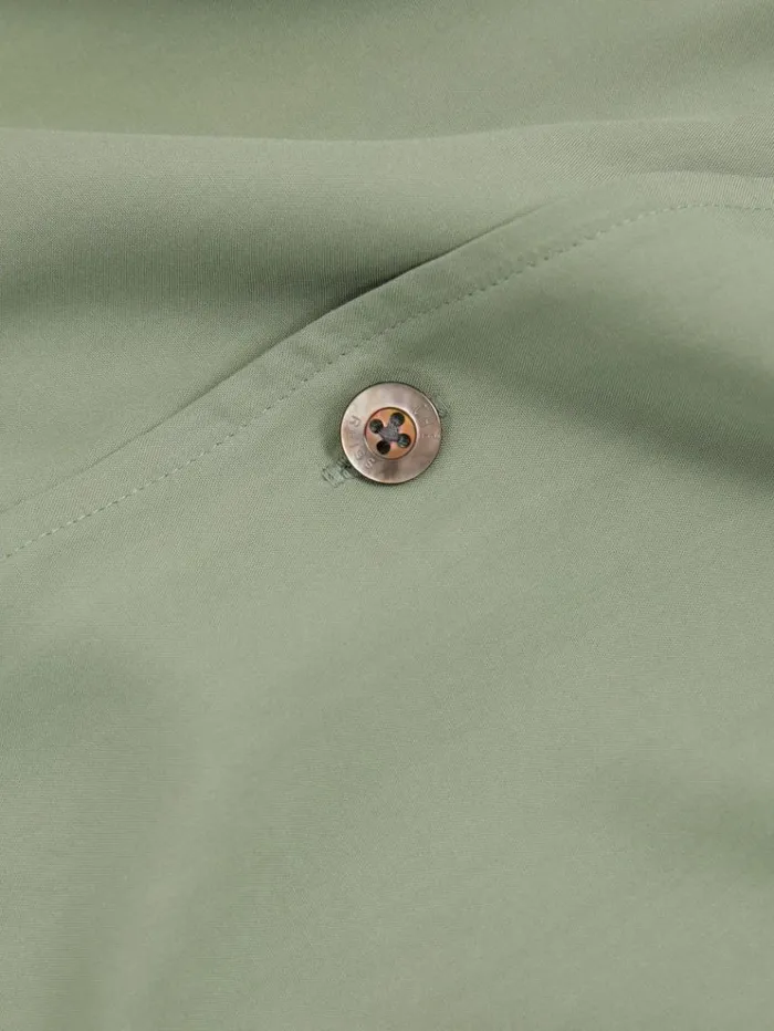 REISS Shirts Men Ch Cuff Detail Cuban Collar Shirt Sage Green